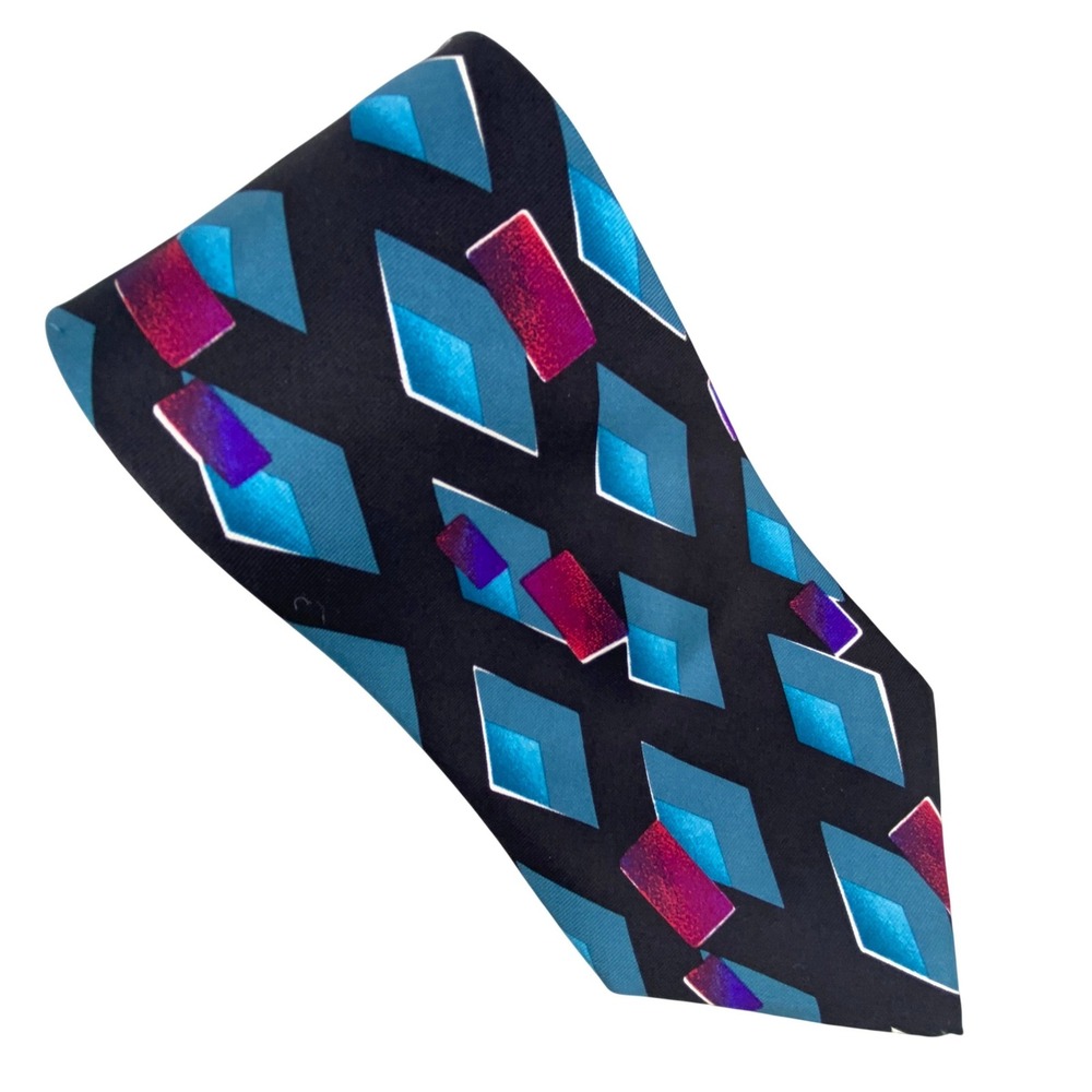 Bardelli Roma Tie‎ Mens Black Blue Geometric Graphic Silk Italy Abstract 57x4